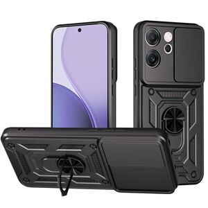 Husa pentru Oppo Reno14 F Ring Armor Kickstand Tough Rugged Cover cu protectie camera, negru