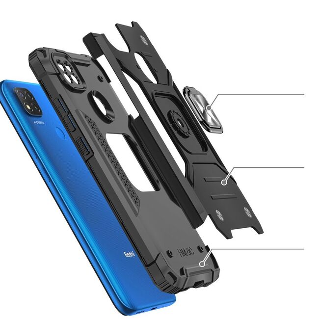 Husa Ring Armor Kickstand Tough Rugged pentru Xiaomi RedMi 9C (albastru)