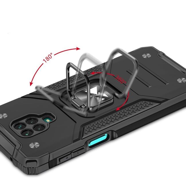 Husa Wozinsky Ring Armor Kickstand Tough Rugged Cover pentru Xiaomi RedMi Note 9 Pro / 9S (negru)