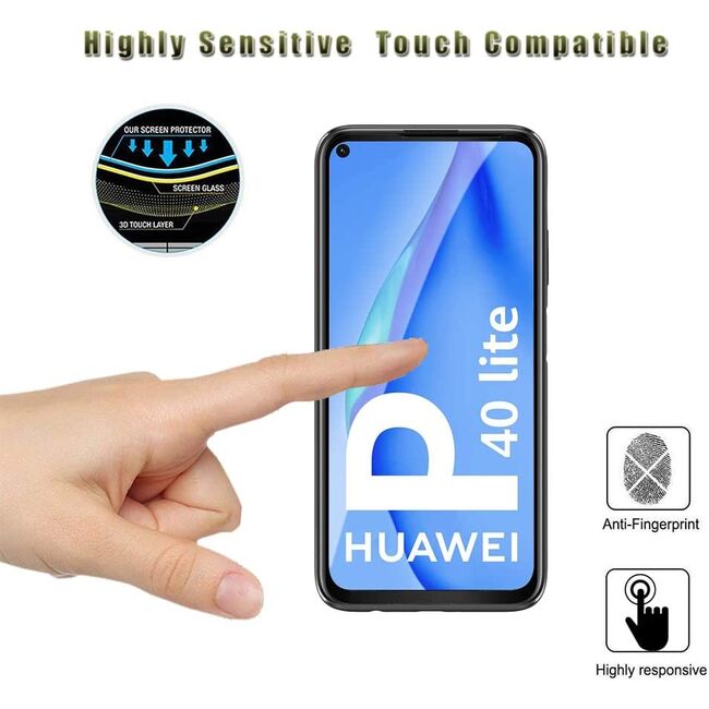 Folie sticla securizata tempered glass pentru Huawei P40 Lite, full-face/glue, negru