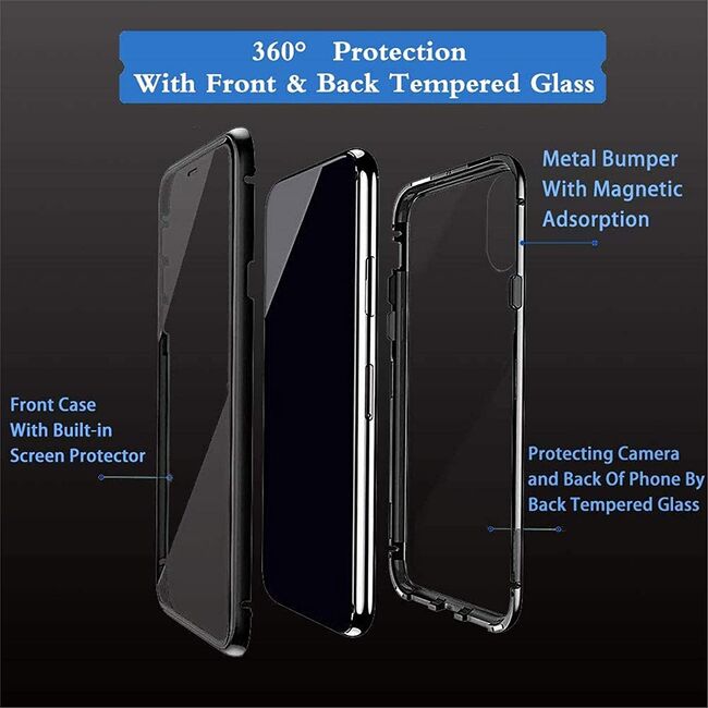 Husa 360 Magnetic Glass pentru Xiaomi Mi 10T / Mi 10T Pro (sticla fata + spate), negru