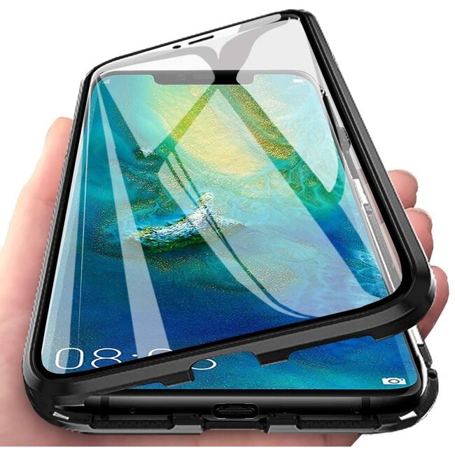 Husa 360 Magnetic Glass pentru Xiaomi Note 10 4G / 10S (sticla fata + spate), negru