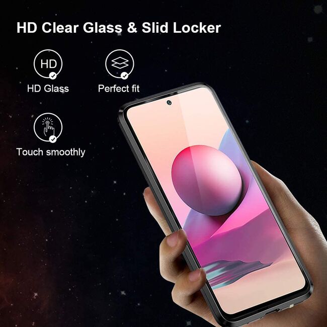 Husa 360 Magnetic Glass pentru Xiaomi Note 10 4G / 10S (sticla fata + spate), negru