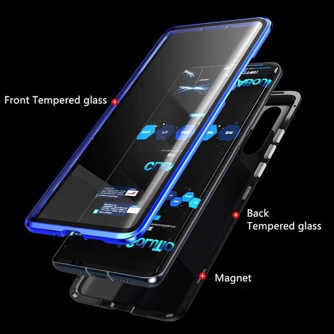 Husa 360 Magnetic Glass pentru Xiaomi Note 9 Pro / 9S (sticla fata + spate), negru