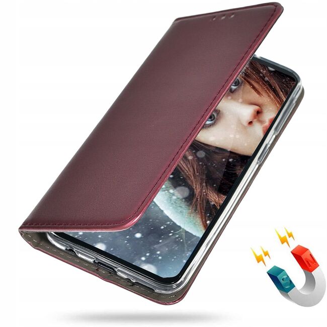Husa Xiaomi Redmi Note 10 5G tip carte, inchidere magnetica, burgundy