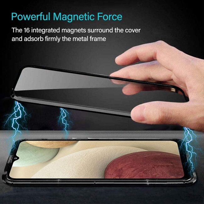 Husa 360 Magnetic Glass pentru Samsung Galaxy A12 (sticla fata + spate), negru