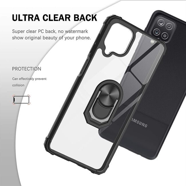 Husa Samsung Galaxy A22, M22 4G cu inel Ring Armor Kickstand Extreme Dual-Layer, negru-clear