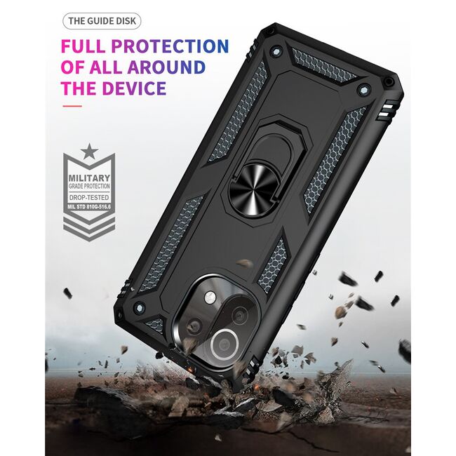 Husa Ring Armor Kickstand Tough Rugged pentru Xiaomi Mi 11 Lite (negru)