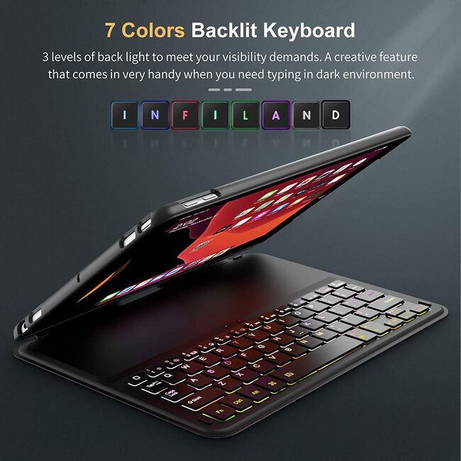 Husa cu tastatura iluminata Infiland pentru iPad 9/8/7 2021/2020/2019 10.2 inch negru