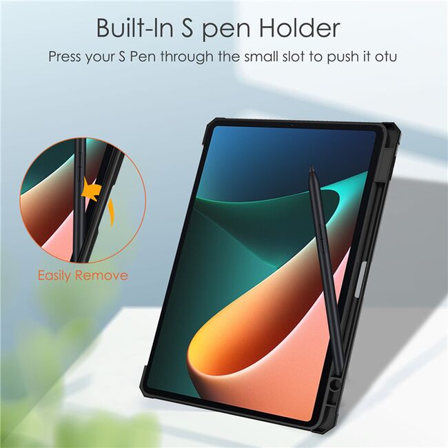 Husa pentru tableta Xiaomi Mi Pad 5, Mi Pad 5 Pro, Armored ProCase cu suport Smart Pen, negru - transparent
