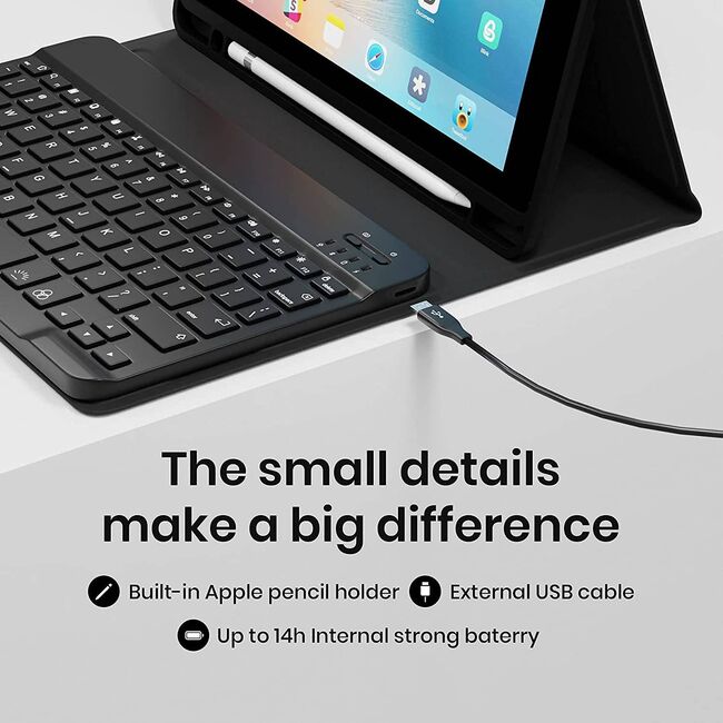 Husa cu tastatura iluminata pentru iPad 10.2 inch 9 8 7 2021 2020 2019, negru