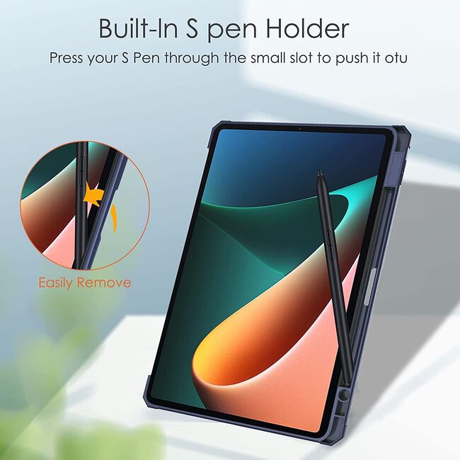 Husa pentru tableta Xiaomi Mi Pad 5, Mi Pad 5 Pro, Armored ProCase cu suport Smart Pen, navy blue - transparent