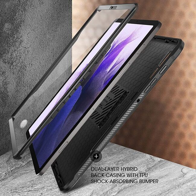 Pachet 360: Folie integrata + Husa Samsung Galaxy Tab S7 FE, S7 Plus, S8 Plus 12.4 inch Supcase Unicorn Beetle Pro, negru