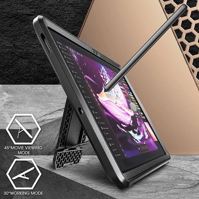 Pachet 360: Folie integrata + Husa Samsung Galaxy Tab S7 FE, S7 Plus, S8 Plus 12.4 inch Supcase Unicorn Beetle Pro, negru