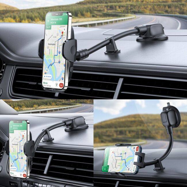 Suport Auto Telefon cu Brat Flexibil – Prindere pe Bord sau Parbriz, Rotire 360°, Compatibil Universal 4.7-6.9", Joyroom JR-ZS259, Negru