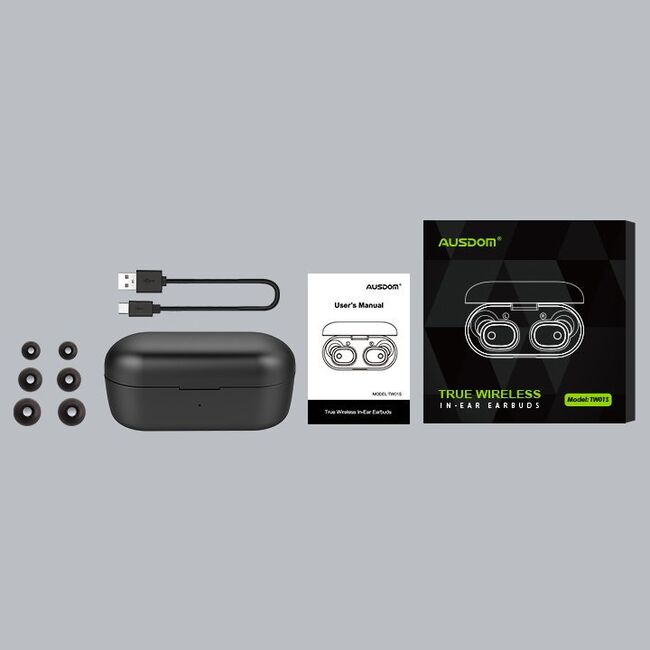 Casti Ausdom Wireless In-ear Bluetooth 5.0 TWS ANC Earphones (Active Noise Canceling) TW01S, negru