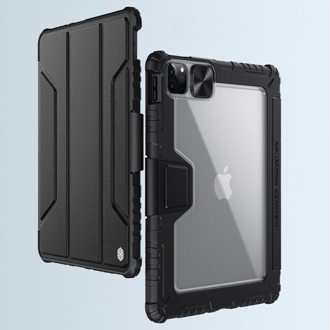 Husa iPad Air 4 2020 sau iPad Air 5 Nillkin Bumper Leather Case Pro Armored Tough Smart Cover, camera cover si stand, negru