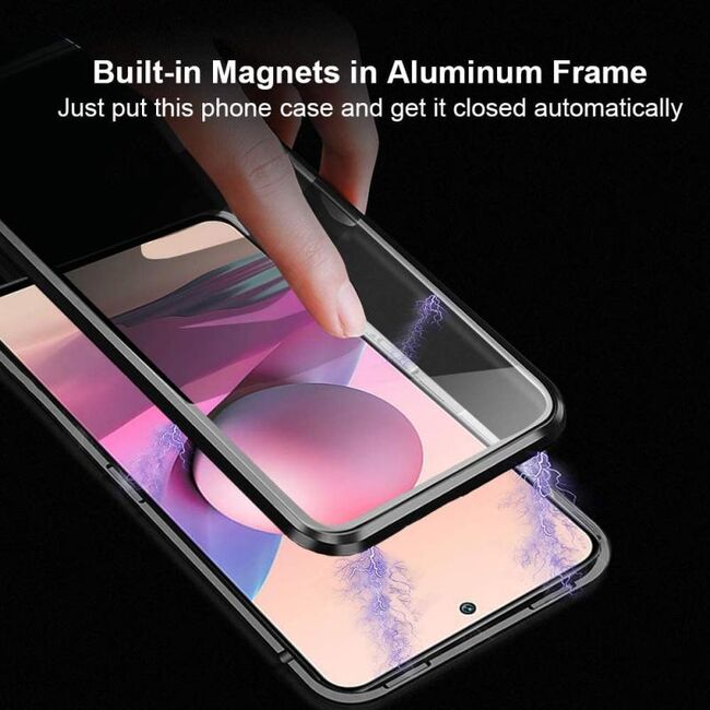 Husa 360 Magnetic Glass pentru Xiaomi Redmi Note 10 5G (sticla fata + spate), negru