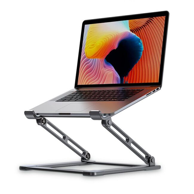 Stand Reglabil Profesional din Aluminiu pentru Laptop – Suport Ergononomic Pliabil, Compatibil până la 17", Răcire Eficientă, Unghi Ajustabil, gri inchis