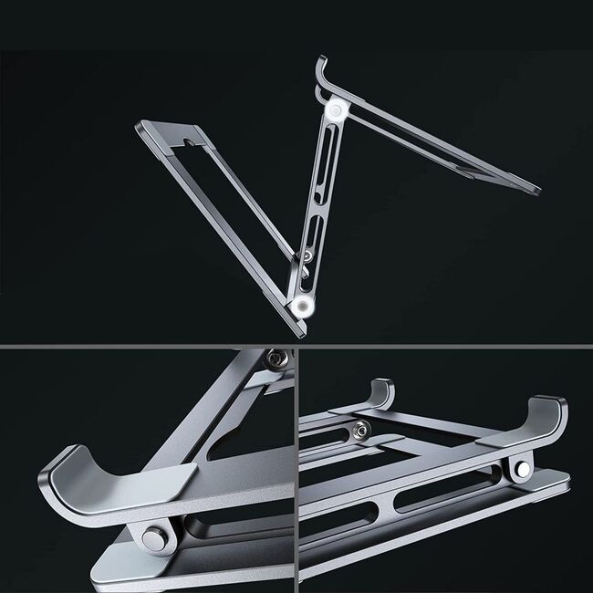 Stand Reglabil Profesional din Aluminiu pentru Laptop – Suport Ergononomic Pliabil, Compatibil până la 17", Răcire Eficientă, Unghi Ajustabil, gri inchis