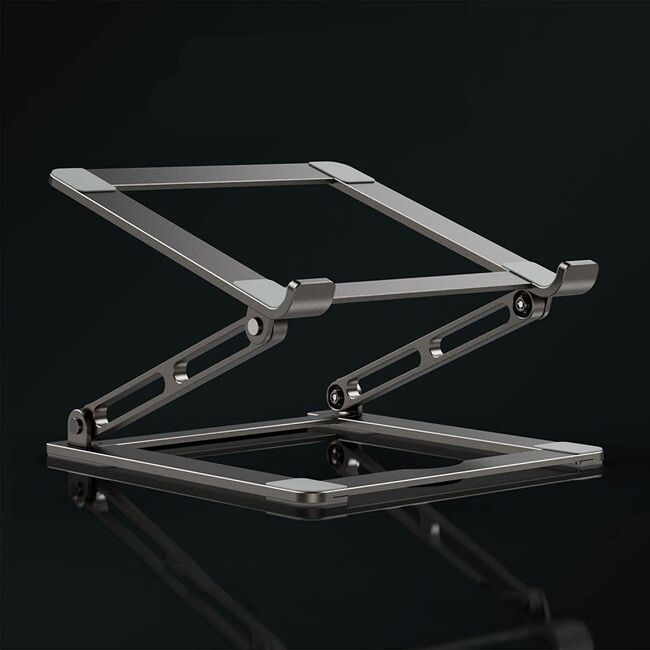 Stand Reglabil Profesional din Aluminiu pentru Laptop – Suport Ergononomic Pliabil, Compatibil până la 17", Răcire Eficientă, Unghi Ajustabil, gri inchis