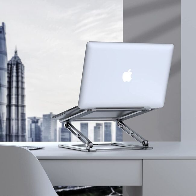 Stand Reglabil Profesional din Aluminiu pentru Laptop – Suport Ergononomic Pliabil, Compatibil până la 17", Răcire Eficientă, Unghi Ajustabil, gri inchis