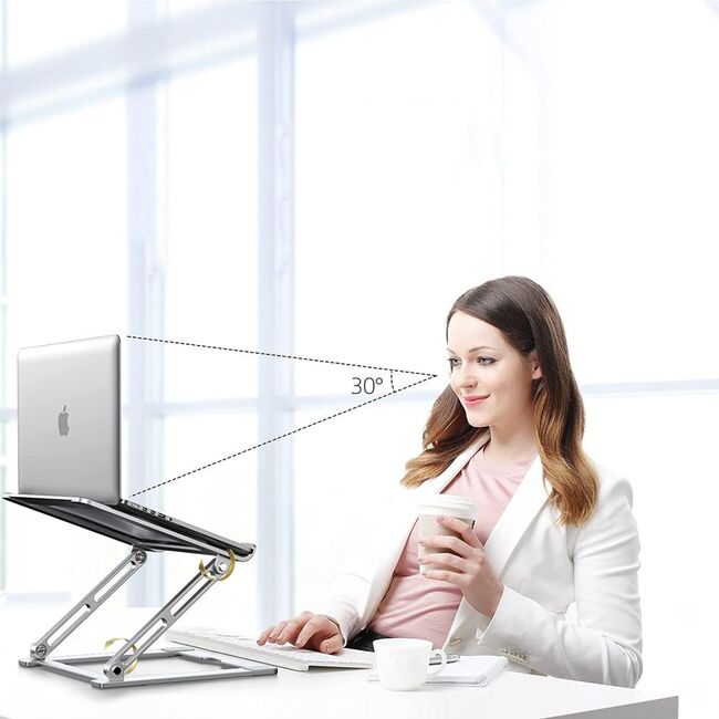 Stand Reglabil Profesional din Aluminiu pentru Laptop – Suport Ergononomic Pliabil, Compatibil până la 17", Răcire Eficientă, Unghi Ajustabil, argintiu