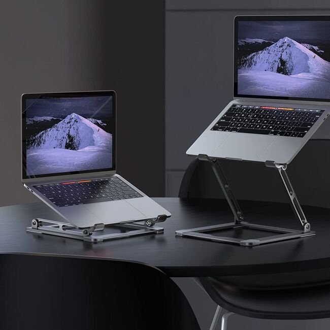 Stand Reglabil Profesional din Aluminiu pentru Laptop – Suport Ergononomic Pliabil, Compatibil până la 17", Răcire Eficientă, Unghi Ajustabil, argintiu