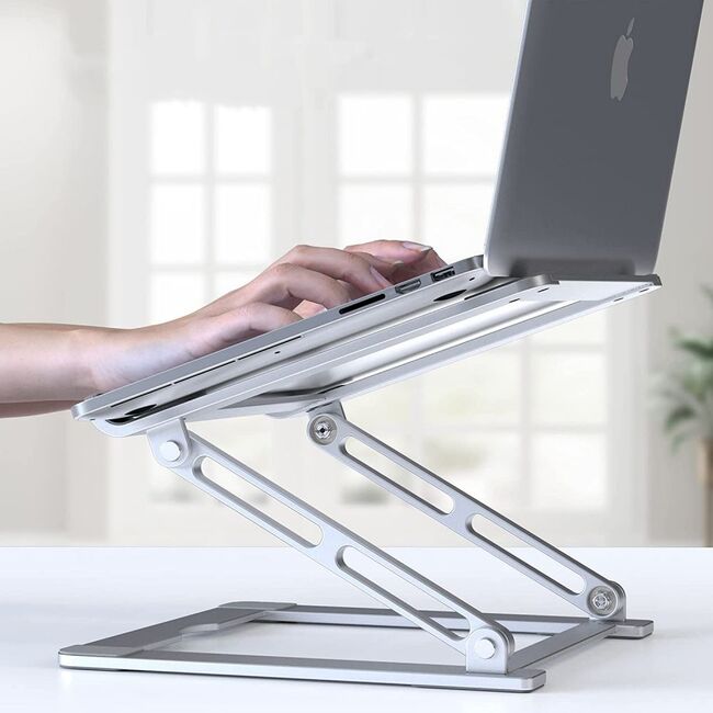 Stand Reglabil Profesional din Aluminiu pentru Laptop – Suport Ergononomic Pliabil, Compatibil până la 17", Răcire Eficientă, Unghi Ajustabil, argintiu