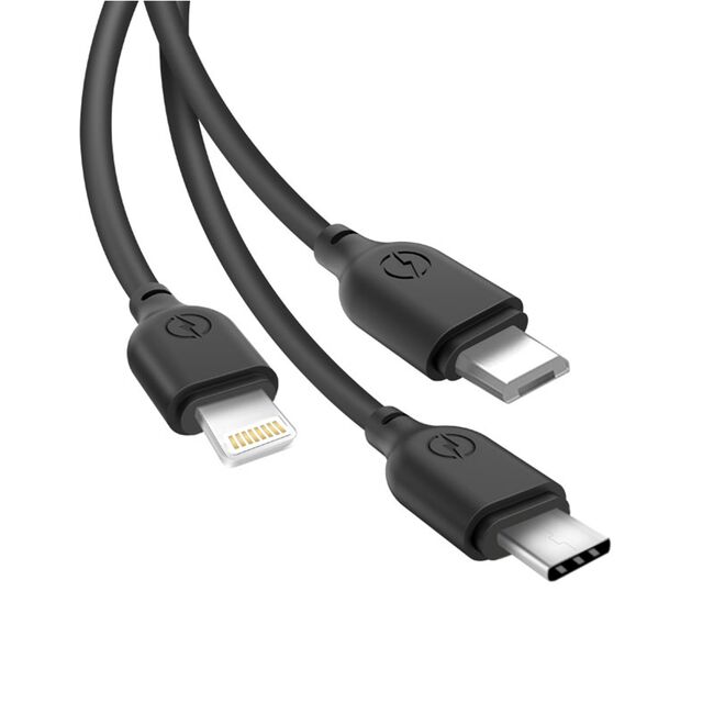 Cablu de incarcare 3 in 1 USB - Lightning + USB-C + microUSB 1,0 m 2,1A XO, negru