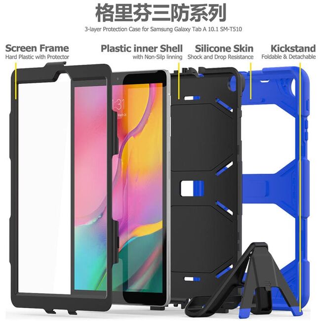 Husa pentru Samsung Galaxy Tab A 10.1 2019 T510/T515 Shockproof Armor de tip stand, albastru