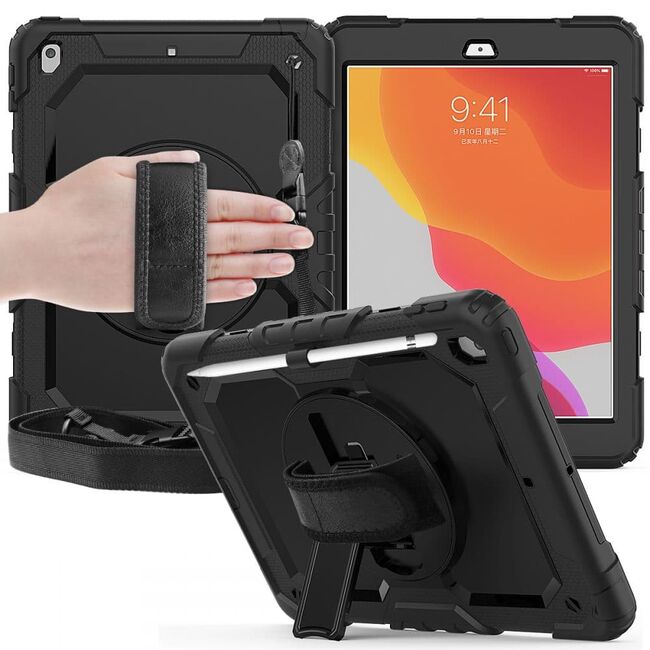 Pachet 360: Folie integrata + Husa pentru iPad 9/8/7 2021/2020/2019 10.2 inch Shockproof Armor de tip stand