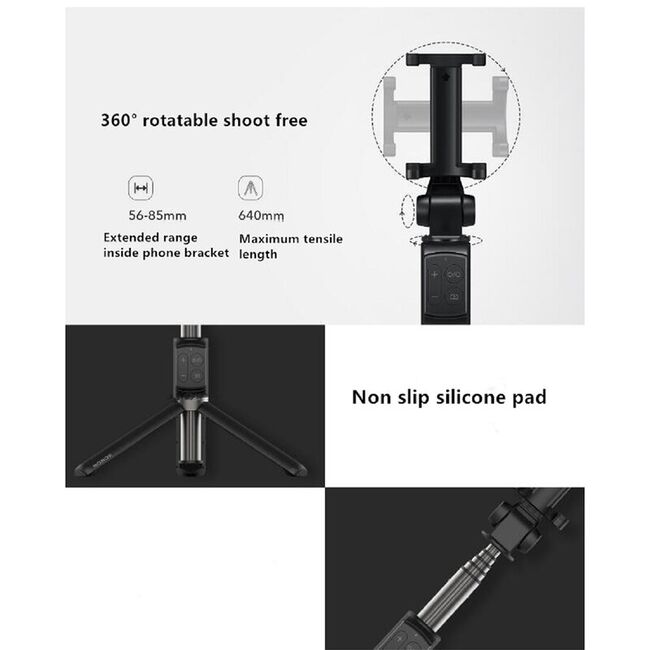 Selfie Stick Huawei AF15 PRO cu trepied si declansator camera bluetooth, negru