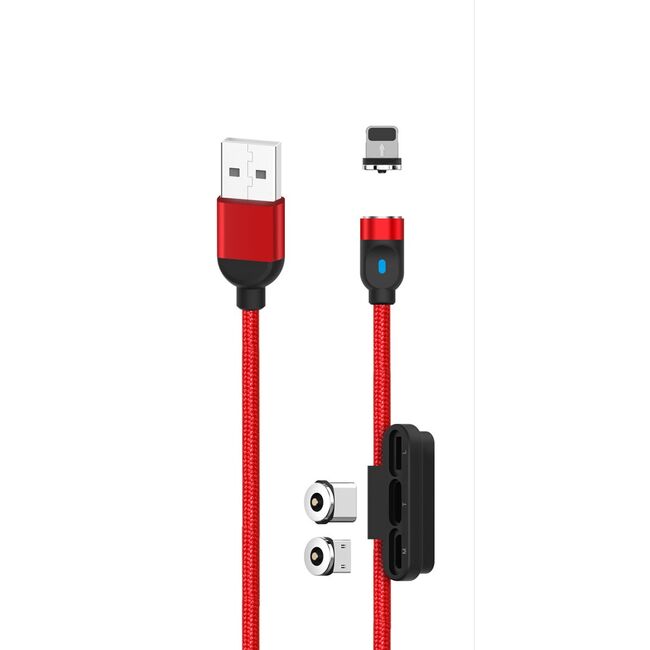 Cablu magnetic 3 in 1 XO NB128 USB - Lightning + USB-C + microUSB 1,0 m 2,4A, rosu