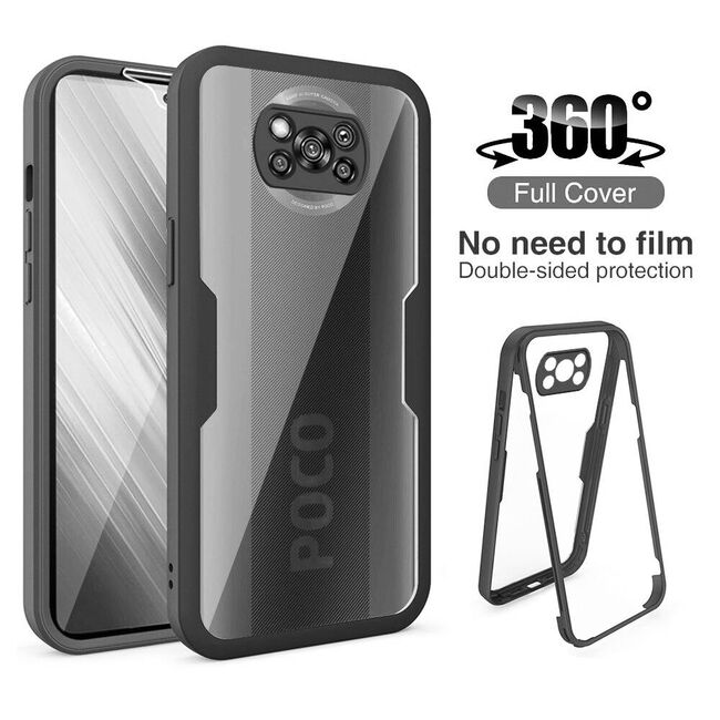 Pachet 360: Folie integrata + Husa pentru Poco X3 NFC, X3 Pro Cover360 - negru