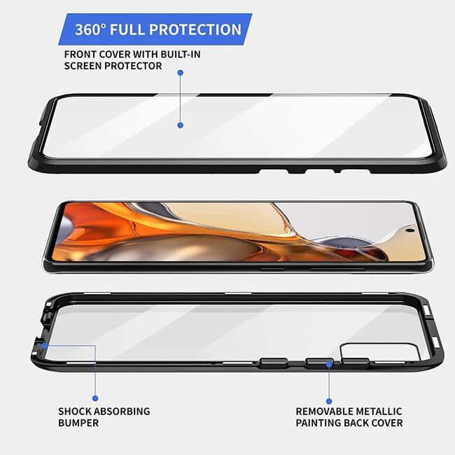 Husa 360 Magnetic Glass pentru Xiaomi 11T / 11T Pro (sticla fata + spate), negru