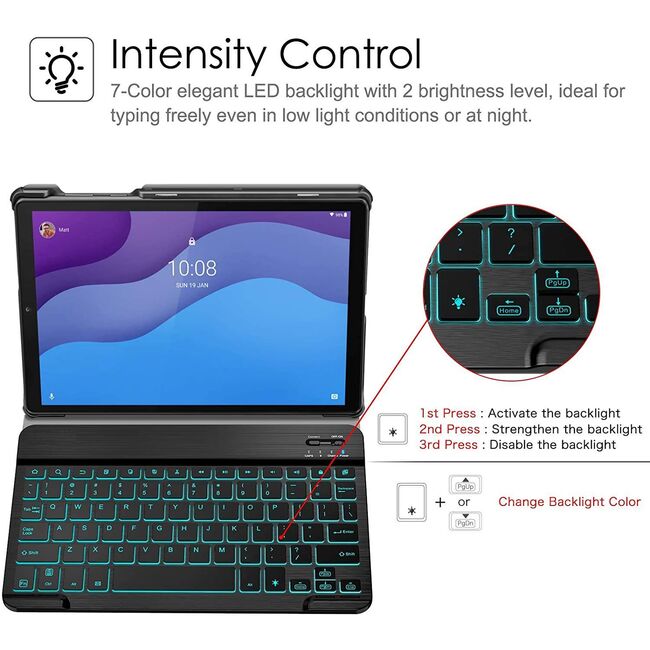 Husa cu tastatura iluminata pentru Lenovo Tab M10 HD 2nd Gen 10.1 inch TB-X306X/F, negru