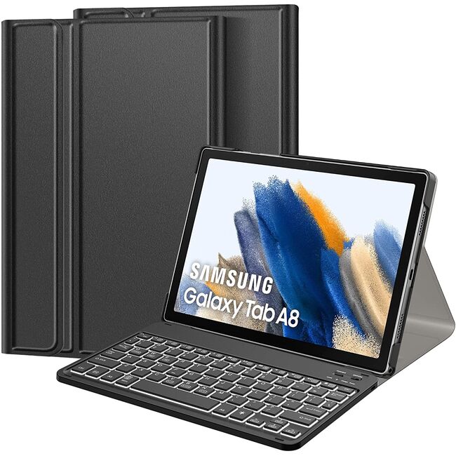 Husa cu tastatura iluminata pentru Samsung Galaxy Tab A8 10.5 inch X200, X205, negru