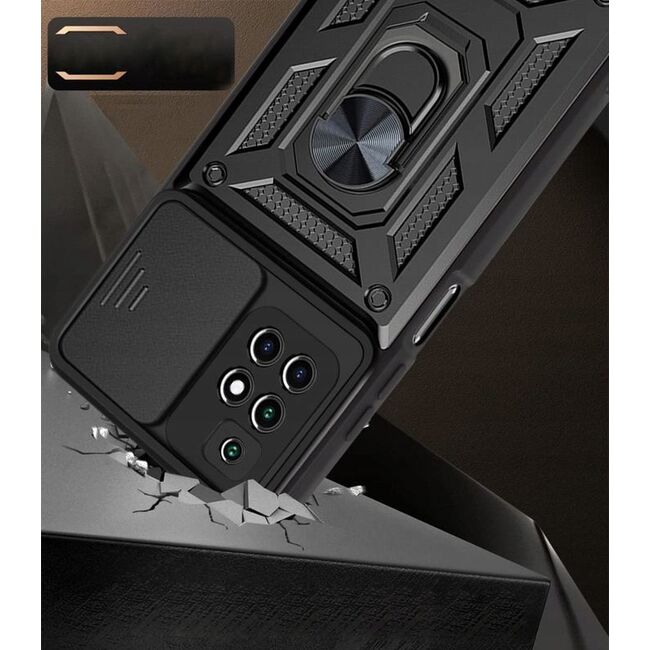 Pachet 360: Folie din sticla + Husa pentru Xiaomi Redmi 10 cu inel Ring Armor Kickstand Tough, protectie camera (negru)