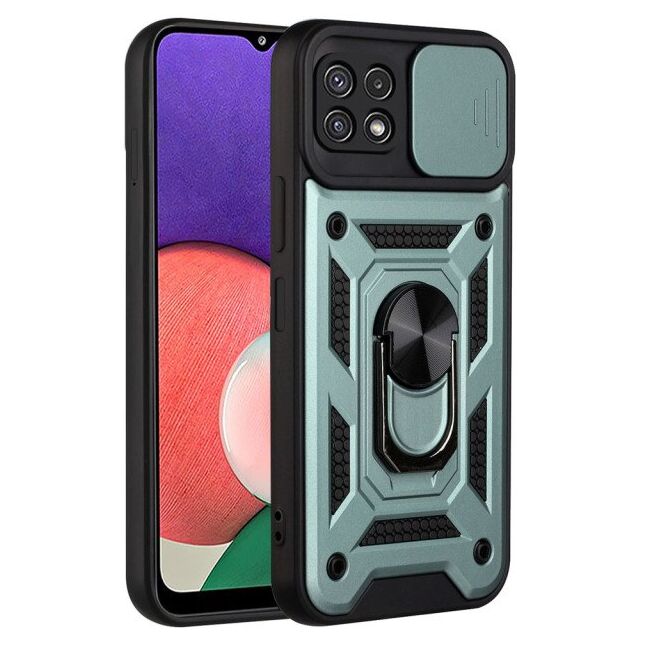 Husa pentru Samsung Galaxy A22 5G cu inel Ring Armor Kickstand Tough, protectie camera (black + military green)