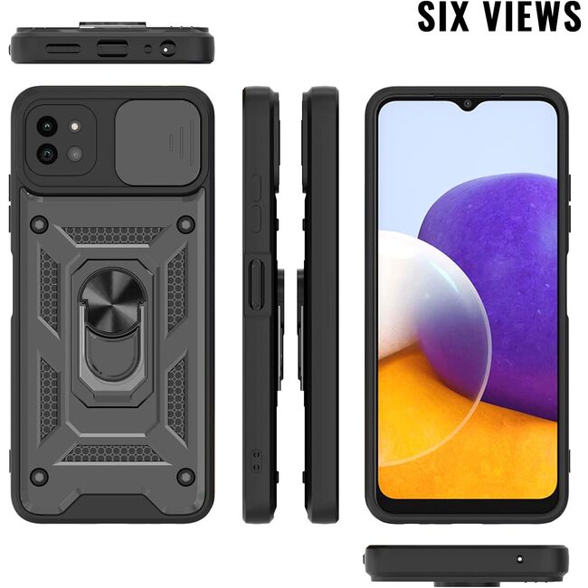 Husa pentru Samsung Galaxy A22 5G cu inel Ring Armor Kickstand Tough, protectie camera (black + military green)