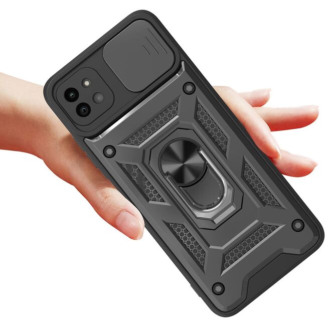 Husa pentru Samsung Galaxy A22 5G cu inel Ring Armor Kickstand Tough, protectie camera (black + military green)