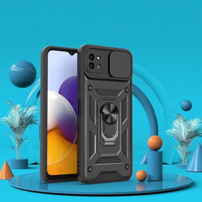 Husa pentru Samsung Galaxy A22 5G cu inel Ring Armor Kickstand Tough, protectie camera (black + military green)