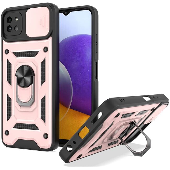 Husa pentru Samsung Galaxy A22 5G cu inel Ring Armor Kickstand Tough, protectie camera (negru - rose gold)