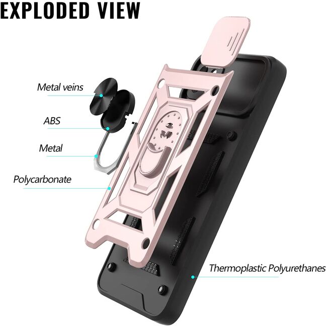 Husa pentru Samsung Galaxy A22 5G cu inel Ring Armor Kickstand Tough, protectie camera (negru - rose gold)