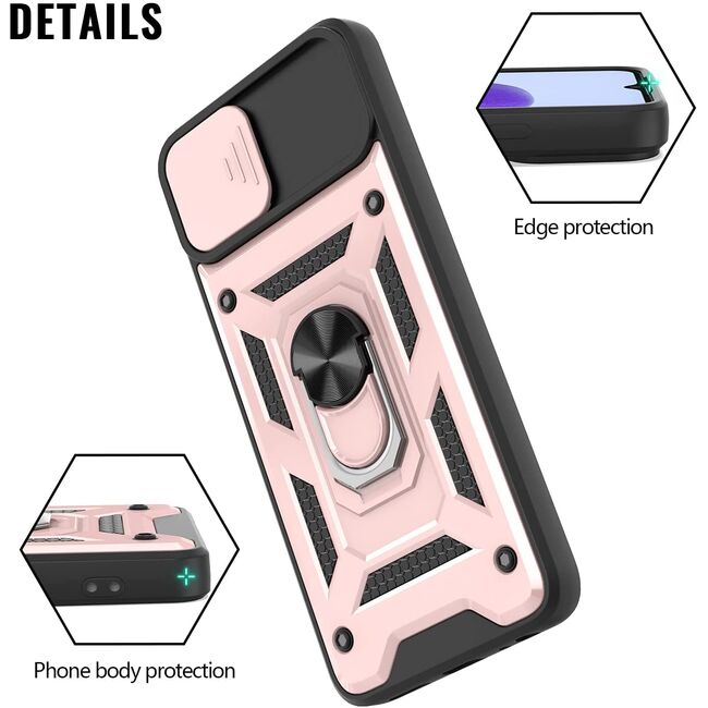 Husa pentru Samsung Galaxy A22 5G cu inel Ring Armor Kickstand Tough, protectie camera (negru - rose gold)