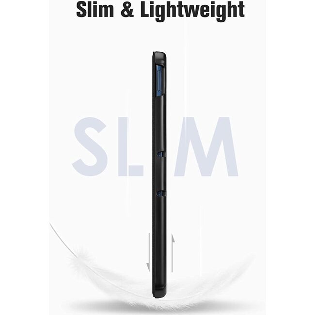 Pachet 360: Folie din sticla + Husa Nokia T20 10.4 inch, ProCase Lightweight Slim, trifold de tip stand + stylus cadou, negru