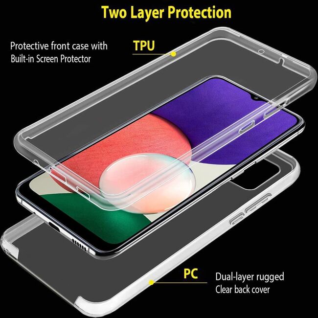 Pachet 360: Husa cu folie integrata pentru Samsung Galaxy A22 5G 360 Full Cover (fata+spate) silicon, transparent