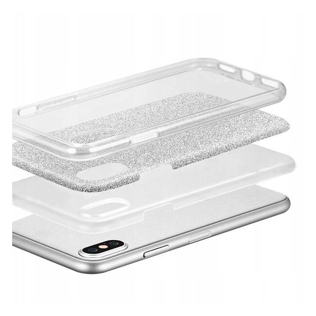 Husa pentru iPhone 13 Pro Glitter 3 in 1, silver