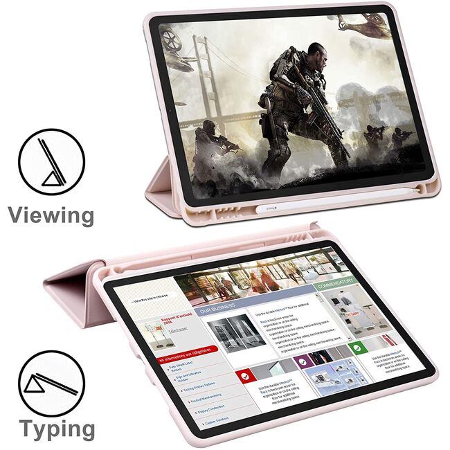 Husa iPad Air 4 iPad Air 5 10.9 ProCase cu functie wake-up/sleep si compartiment pentru Apple Pen, rose gold